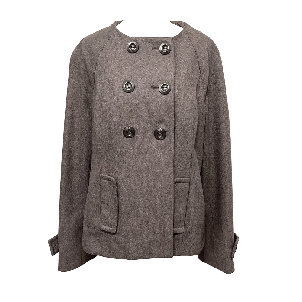 Mossimo Womens Light Brown Wool Blend Double Breasted‎ Cropped Jacket Collarless